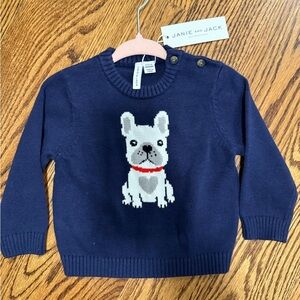 Janie and Jack Navy Sweater with French Bulldog